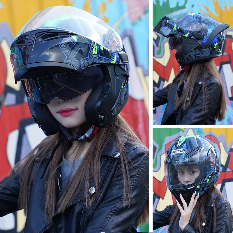 Motorcycle Helmet Motorcycle Double Lens Uncovered Helmet Bluetooth Four Seasons Universal Electric Vehicle Riding Helmet