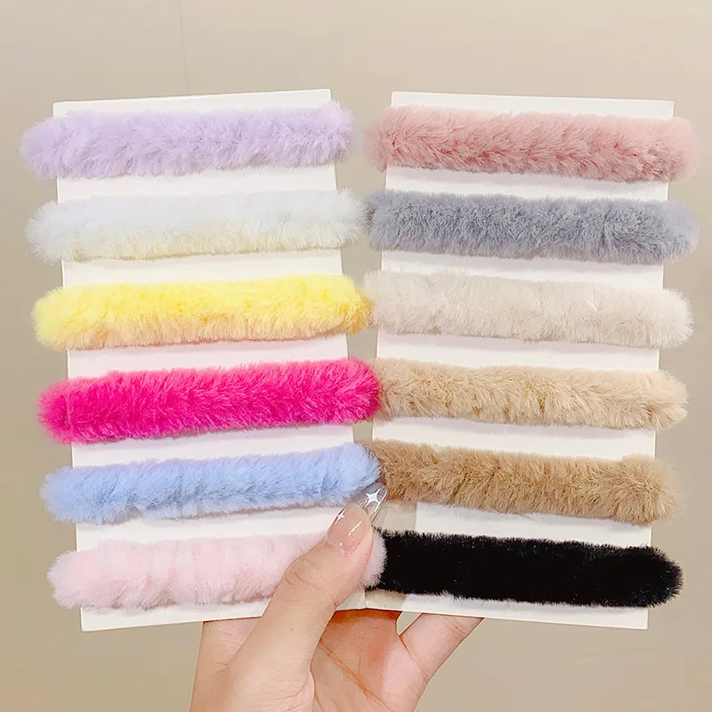 12pcs/Set Colorful Plush Elastic Hair Bands For Girls Sweet Hair Tie Scrunchie Faux Fur Rubber Bands Fashion Hair Accessories