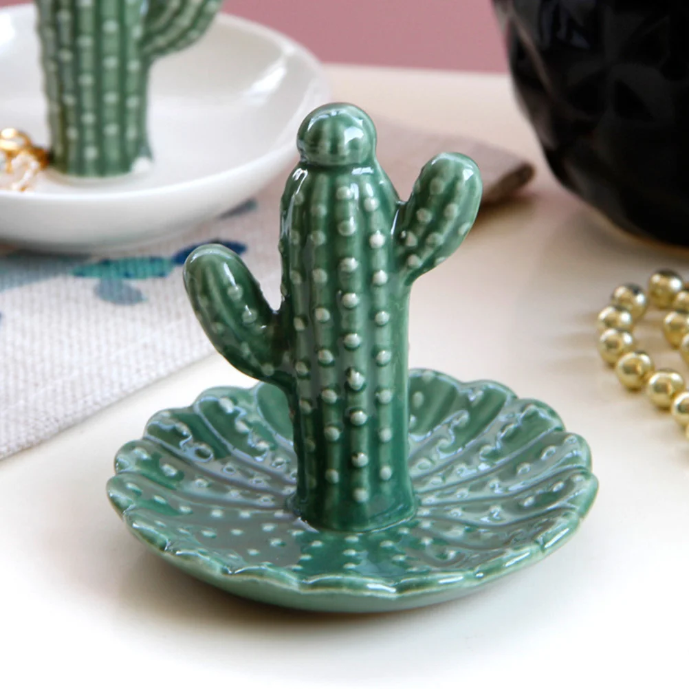 

Rings Holder Earrings Storage Ornamnet for Bedroom Cactus Shaped Tray Women Jewelry Dish Proclain Decorative