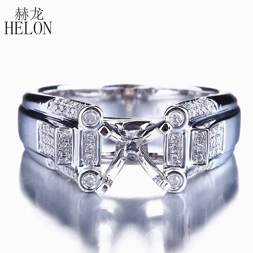 

HELON Solid 10K White Gold Pave Natural Diamond Fine Jewelry Semi Mount Engagement Wedding Ring Setting Fit 5.5 -6.5mm Round Cut