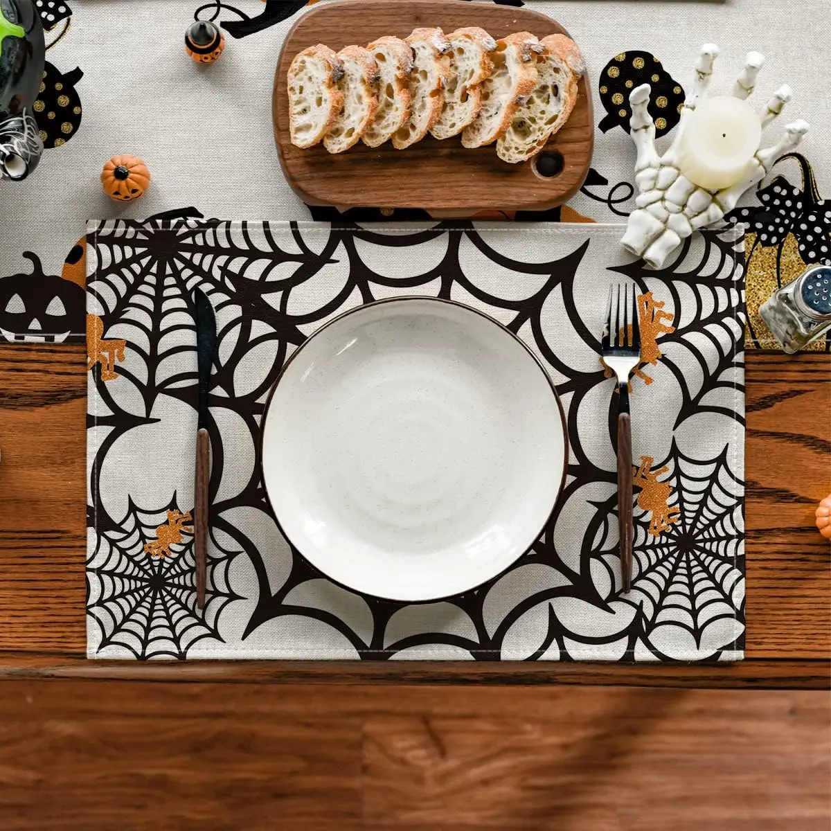 Spiders Web Placemats, Table Mats, Dining Decoration, Holiday, Halloween, Set of 4, 12x18 Inch