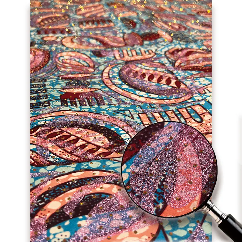 Newest Soft 100% Cotton African Golden Wax Print Fabric with Full Rhinestones 6 Yards Ankara Pagne Wax For Sewing Dress Y6-708-1