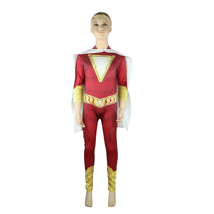 Billy Batson Shazam Costume Superhero Cloak Jumpsuit With Cosplay Movie Halloween Costumes For Kids Fancy Dress Up Festival