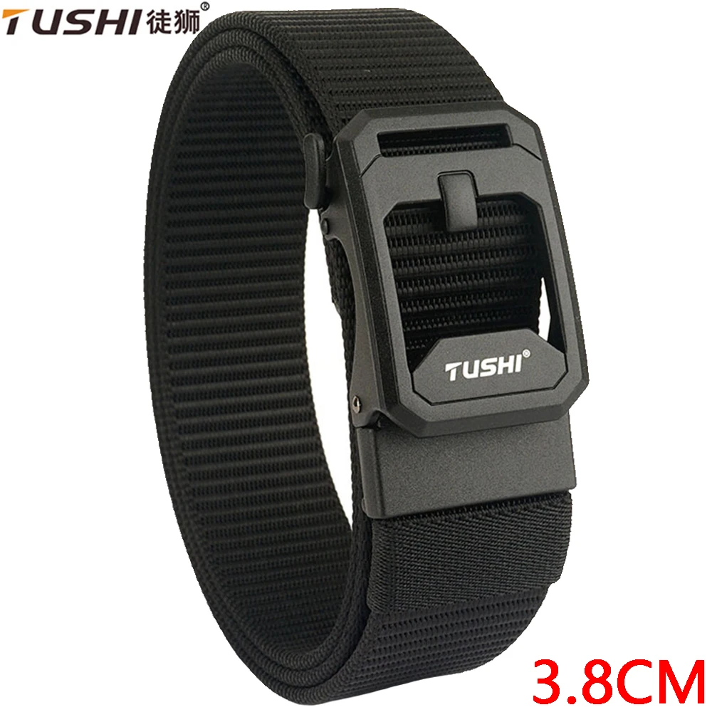 TUSHI Metal Automatic Buckle Canvas Belt for Men Durable Tactical Military Belt Waistband Outdoor Training Hunting Casual Pants