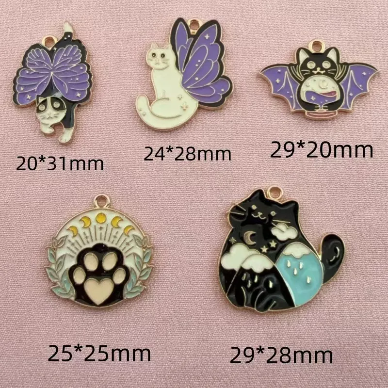 10pcs Butterfly Cat Love Korean Edition Jewelry Accessories Drip Oil Pendant Earrings Necklace Pendant DIY Material Cartoon Cute view 6