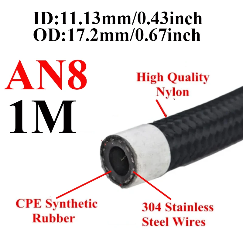 1M/2M/3M/5M/6M AN4 AN6 AN8 AN10 Auto Kraftstoff Schlauch öl Gas Kühler Schlauch Linie Rohr Rohr Nylon Edelstahl Geflochtene Innen CPE Gummi