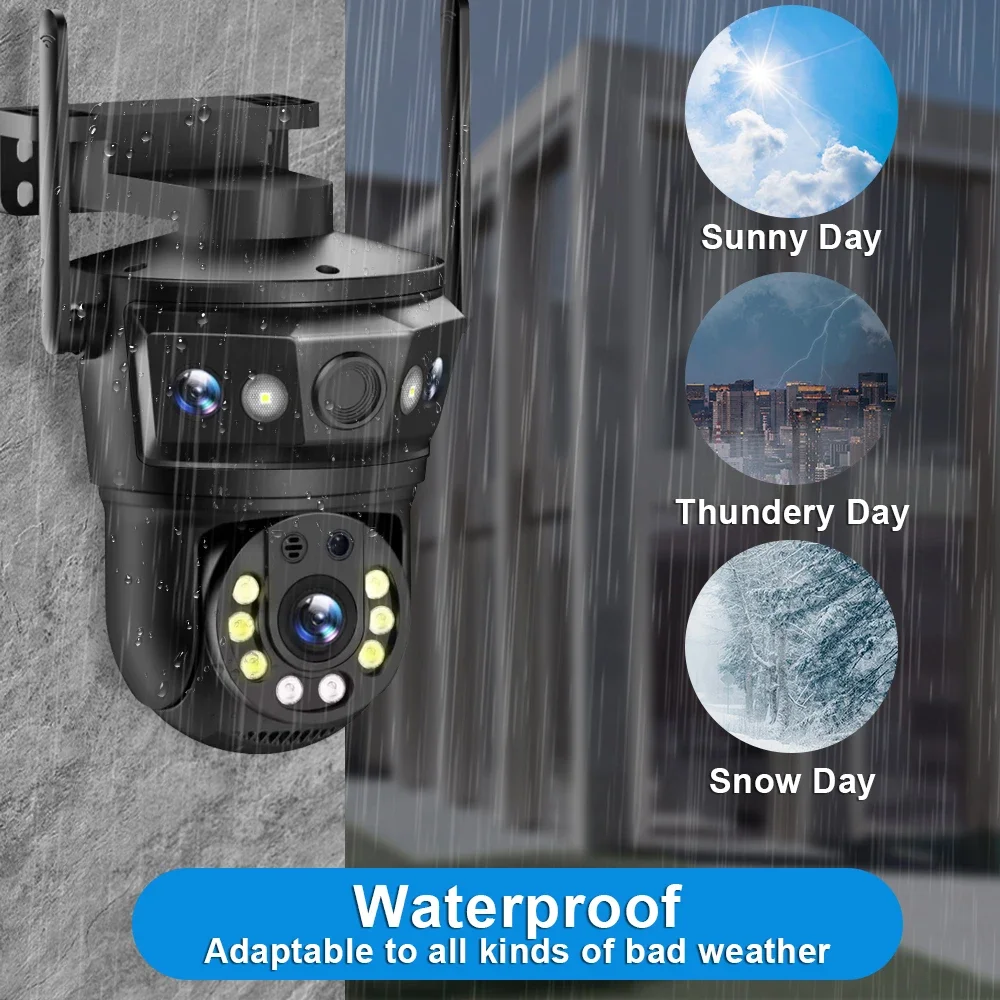 6K 12MP WIFI Camera Triple Lens Triple Screen Outdoor 10x Zoom PTZ Security Protection Auto Tracking CCTV Video Surveillance