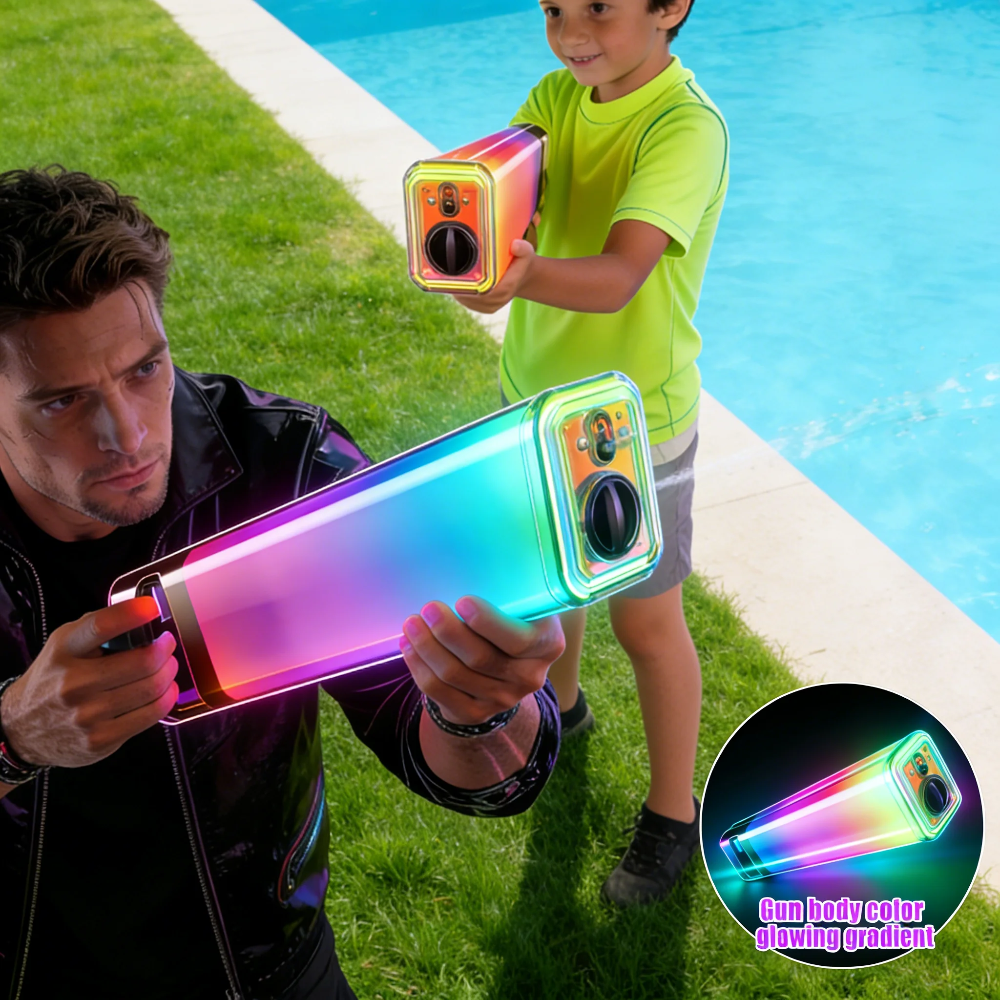 Kids Electric Water Gun with Dynamic Colorful Lights and Sound Effect Children Automatic Water Blaster Summer Outdoor Pool Toys