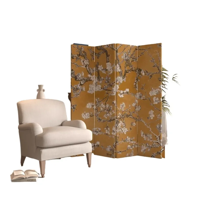 Foldable Chinese Style Room Divider Screen Retro Wood Partition Wall for Living Room Office Decor Mobile Blocking Panel