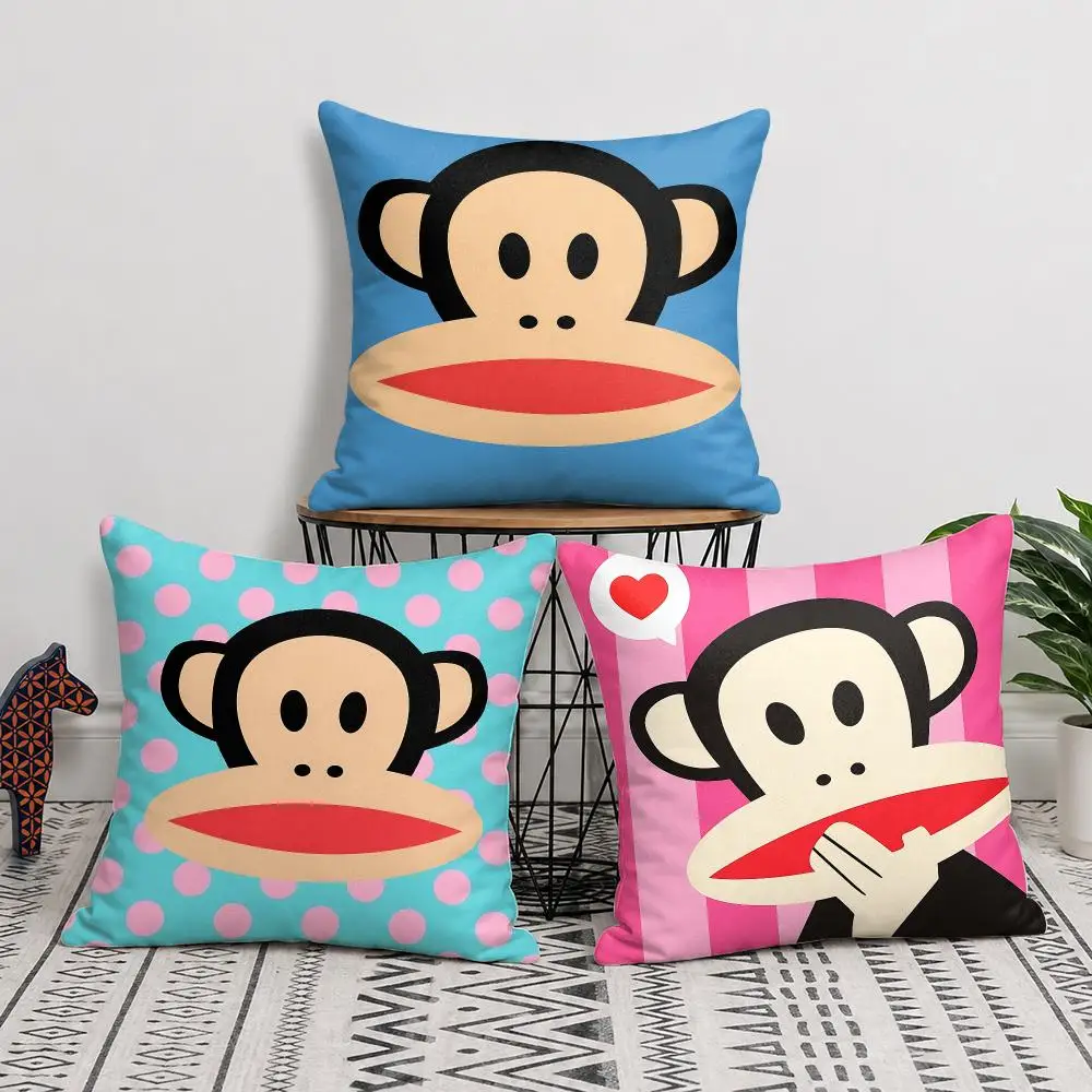 P-Paul Frank CUTE Fashion Cushion Cover Silky Short Plush Invisible Zipper Dustproof Sofa Pillow Case For Home Decor