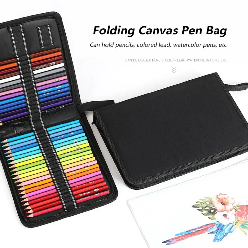 Imagem -02 - Black Oxford Folding Pencil Bolsa Professional Pen Curtain Bolsa Canvas Pen Insert Lápis Colorido Titular Presente 36 Buracos 48 Buracos 72 Buracos