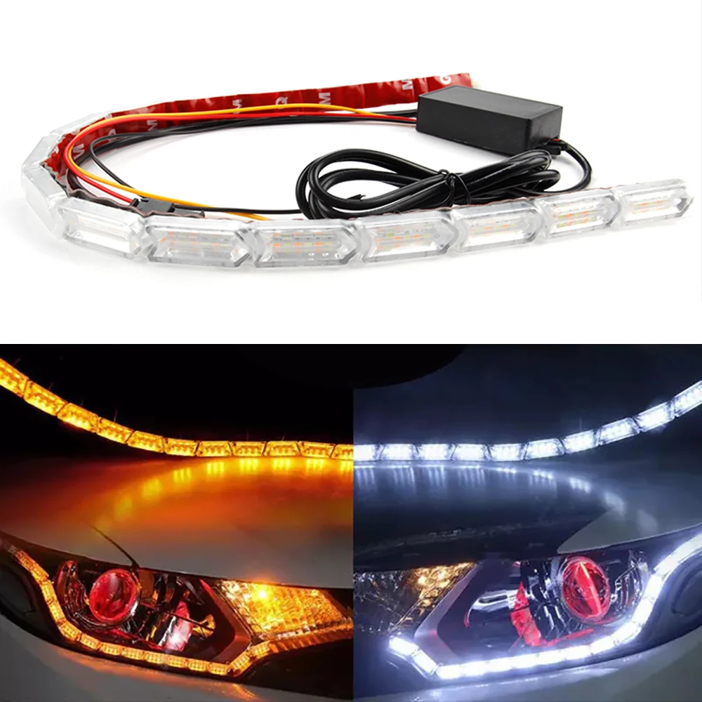 Okeen 2pc levou luz de circulação diurna para o carro flexbile drl auto farol strip turn signal streamer lâmpada universal à prova d' água 12v