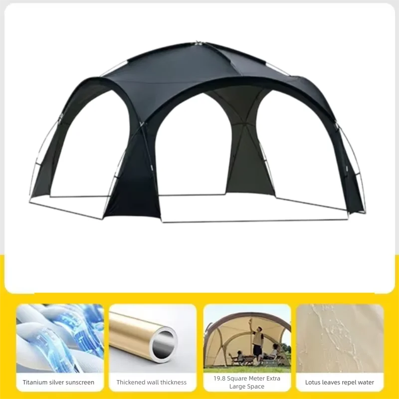 Luxury Large Black Dome Canopy Tent Waterproof Silver Coated 360° UV Protection Sunshade Shelter for 10 Person Outdoor Camping
