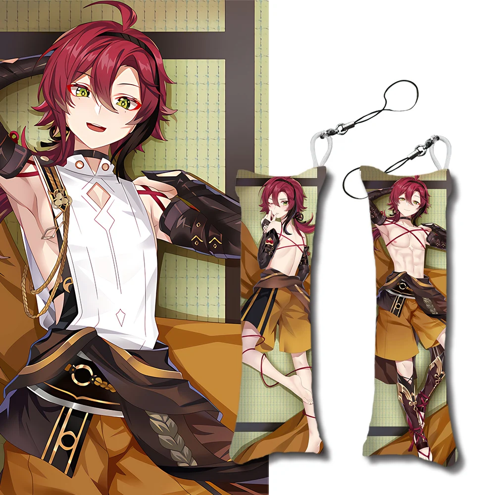 Anime Genshin Impact Shikanoin Heizou Mini Dakimakura 12X4cm Keychain Pillow Hanging Ornament Phone Strap Cute Gifts