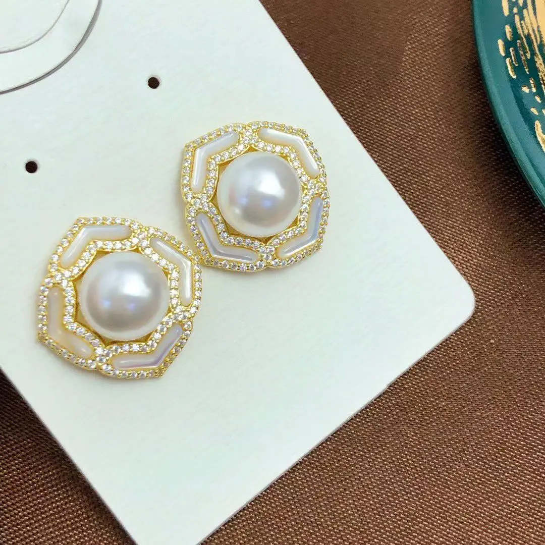 

Wholesale S925 Sterling Silver Earrings Mount Findings Settings Base Mounting Parts Accessory for 9-10mm Pearls 5 pairs/lot