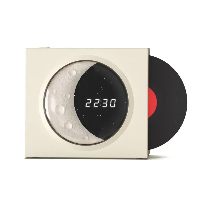 Smart Home Gadgets Vinyl Record Player Wireless Speaker Moon Ambient Lights Retro CD Playing Speaker With Night Light Clock