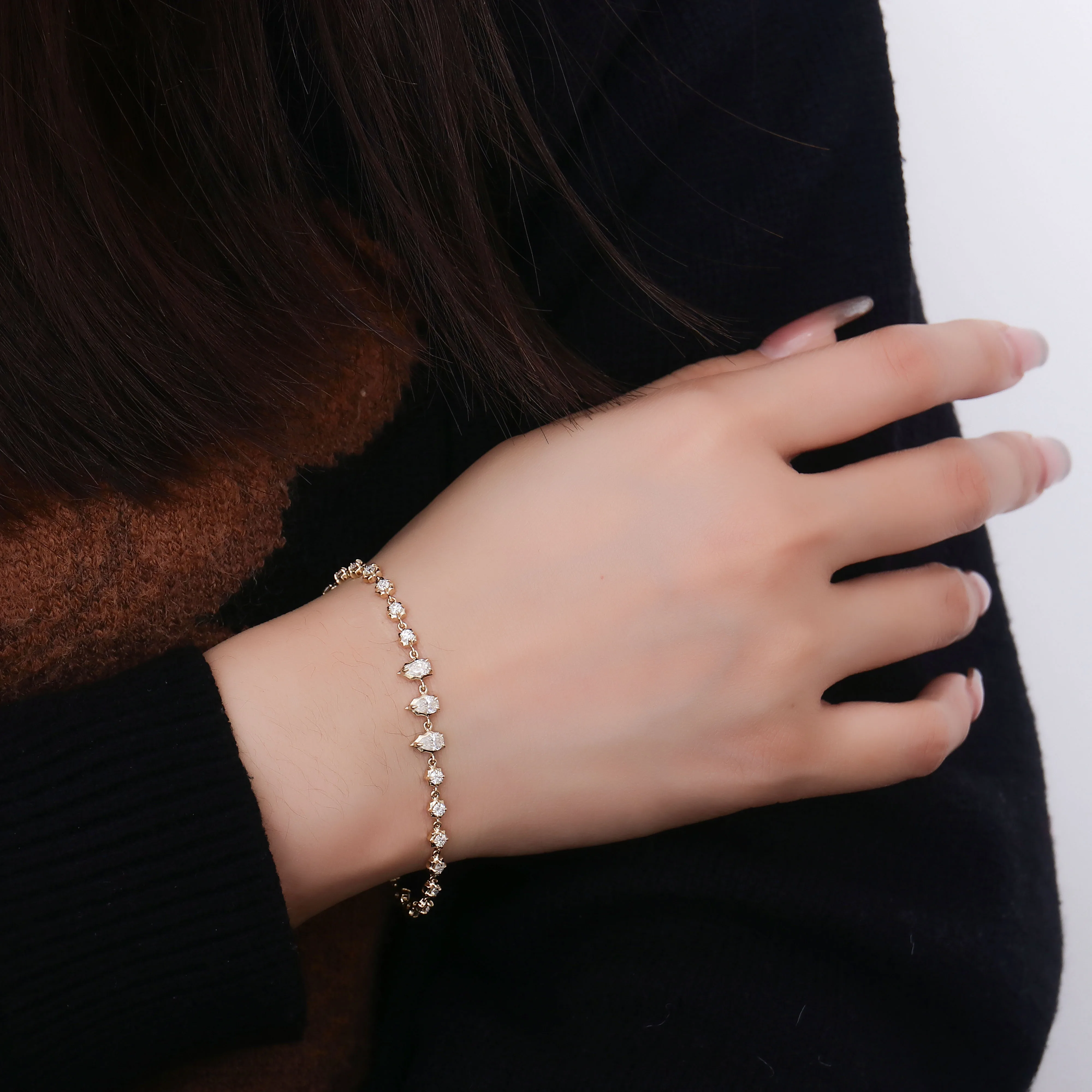 Provence Minimalist Bracelet for Women 7In 14K Yellow Gold DEF/VS Lab Diamonds Trendy New Design Everyday Bracelet Chain Custom