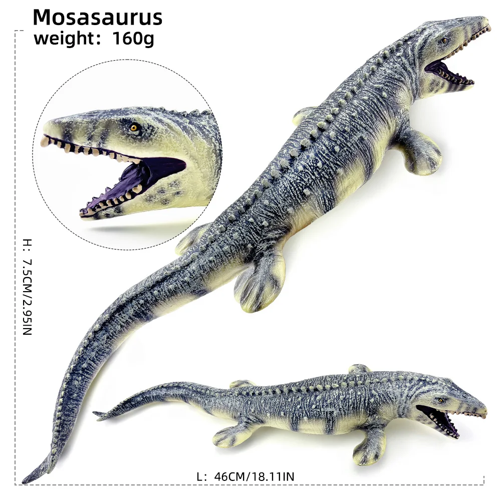 Mosasaur stuffed soft glue model Toy Realistic Figures Lifelike Mosasauru Jurassic Dinosaurs World Figurine Decor Gift Kids Toys