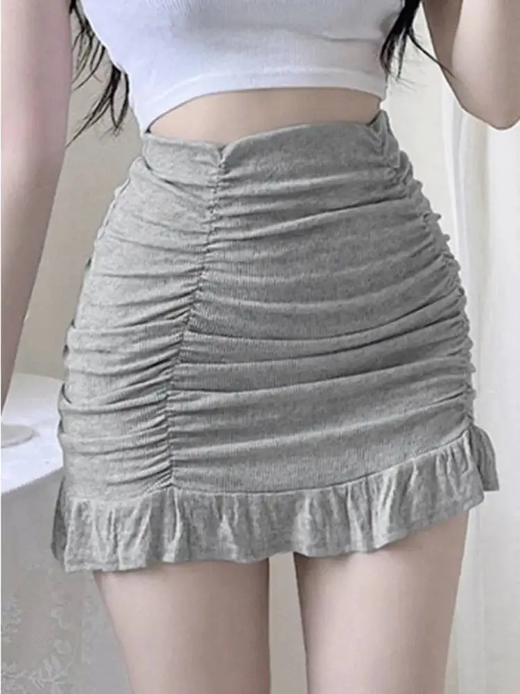 WOMENGAGA Korea New Slim Thin Ruffles High Waist Sexy Pleated Hip Slim Mini Skirt Women Hot Sexy Korean Women Sweet Mini PC2D