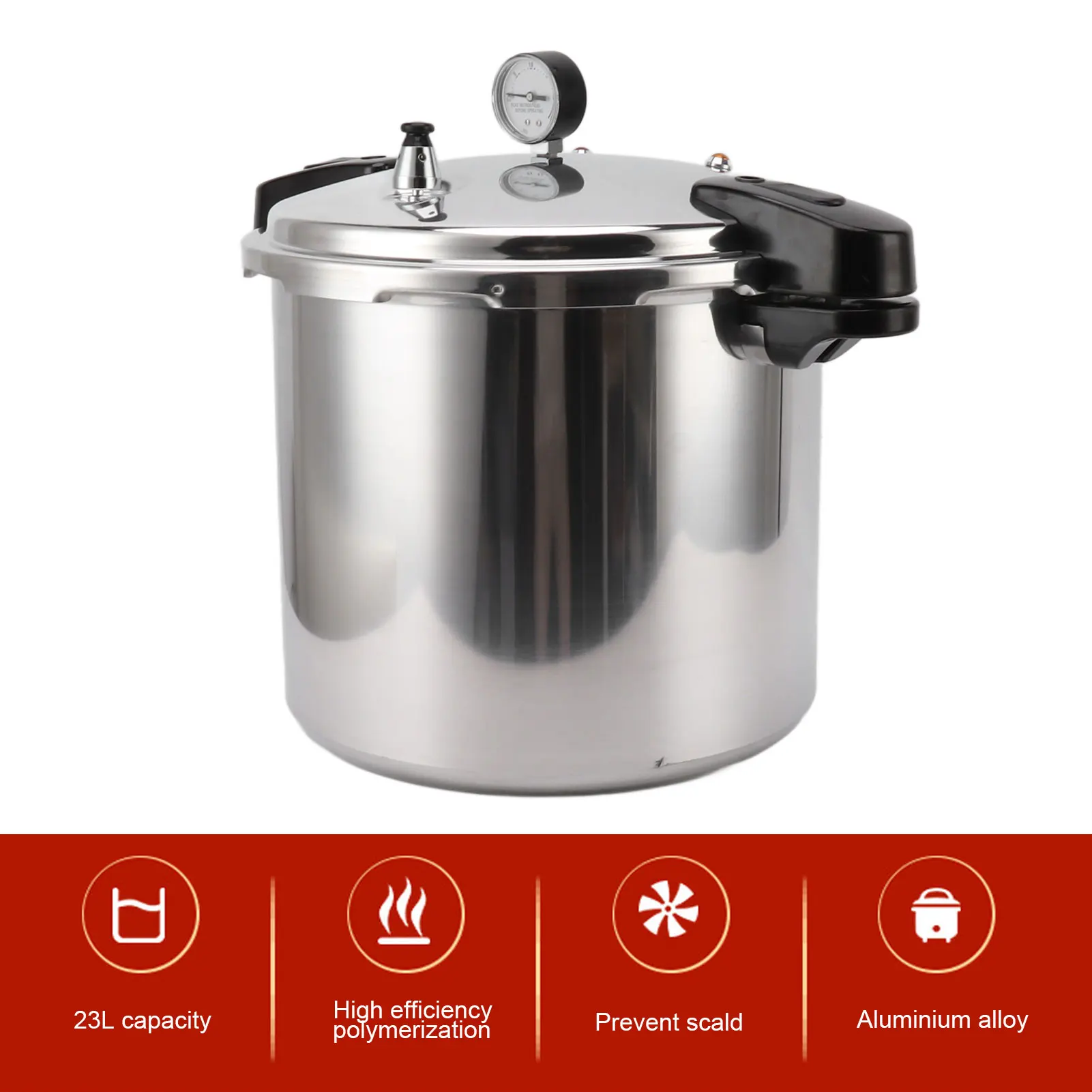 32cm Pressure Cooker Large Capacity Aluminium Alloy Canner with Pressure Gage ​for Gas Stove Flat Top Stove Pressure Canner