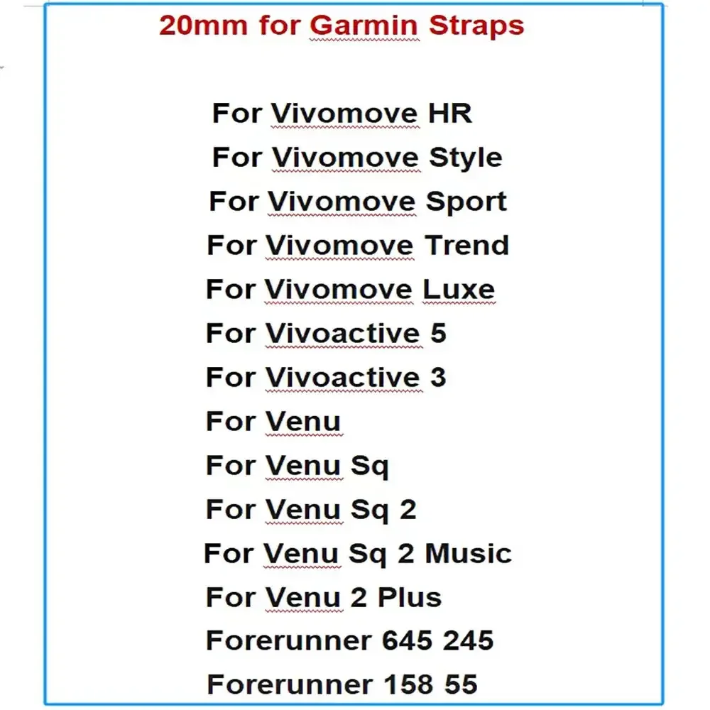 20mm Resin Strap For Garmin Vivoactive 5/3 Venu SQ 2/2 Plus Forerunner 245/645/55/158 Watch Band Easy Fit Bracelet Wristband
