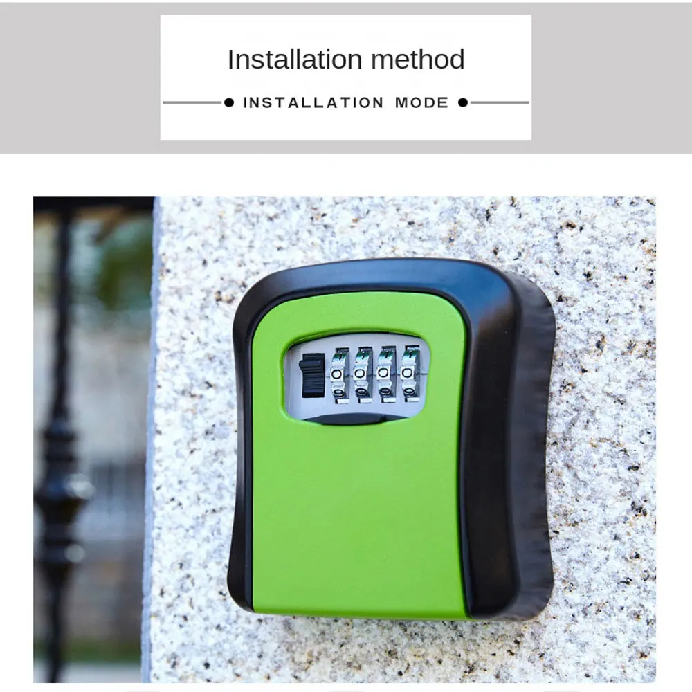 Wall Mount Key Lock Box 4 Digit Password Code Security Lock No Key for Home Office Key Safe Secret Storage Box Organizer