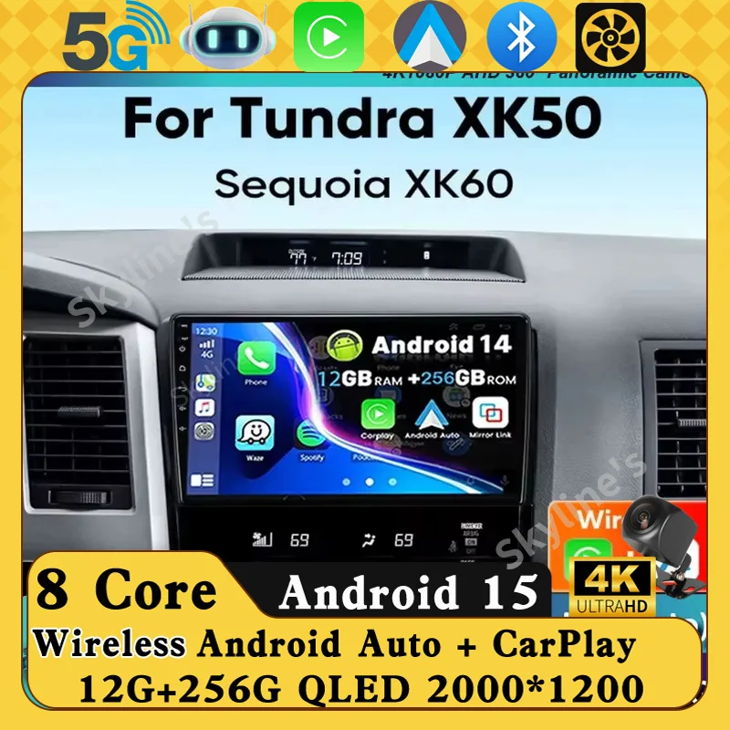 

Android 15 Carplay Car Radio For Toyota Tundra XK50 2007 - 2013 Sequoia XK60 2008 - 2017 Navigation GPS Multimedia Player stereo