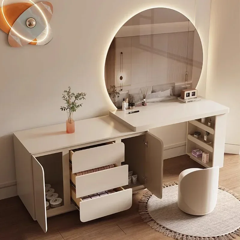 Safe Large Mirror Makeup Dresser Modern Minimalist Desk Natural Wood Dresser Vanity Drawer