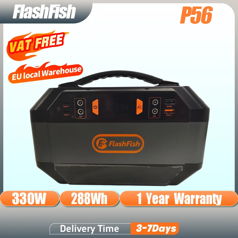 

Портативная электростанция FlashFish P56 330Вт, солнечный генератор, аккумулятор 288Вт·ч, резервное питание для дома, кемпинга, мобильное питание, легко переносить