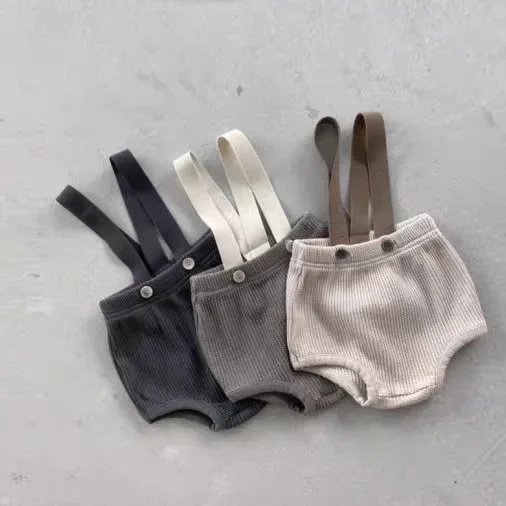 2025 Summer New Baby Strap Shorts Solid Infant Sleeveless Bodysuit Cotton Newborn Toddler Ribbed Overalls Baby Casual Shorts