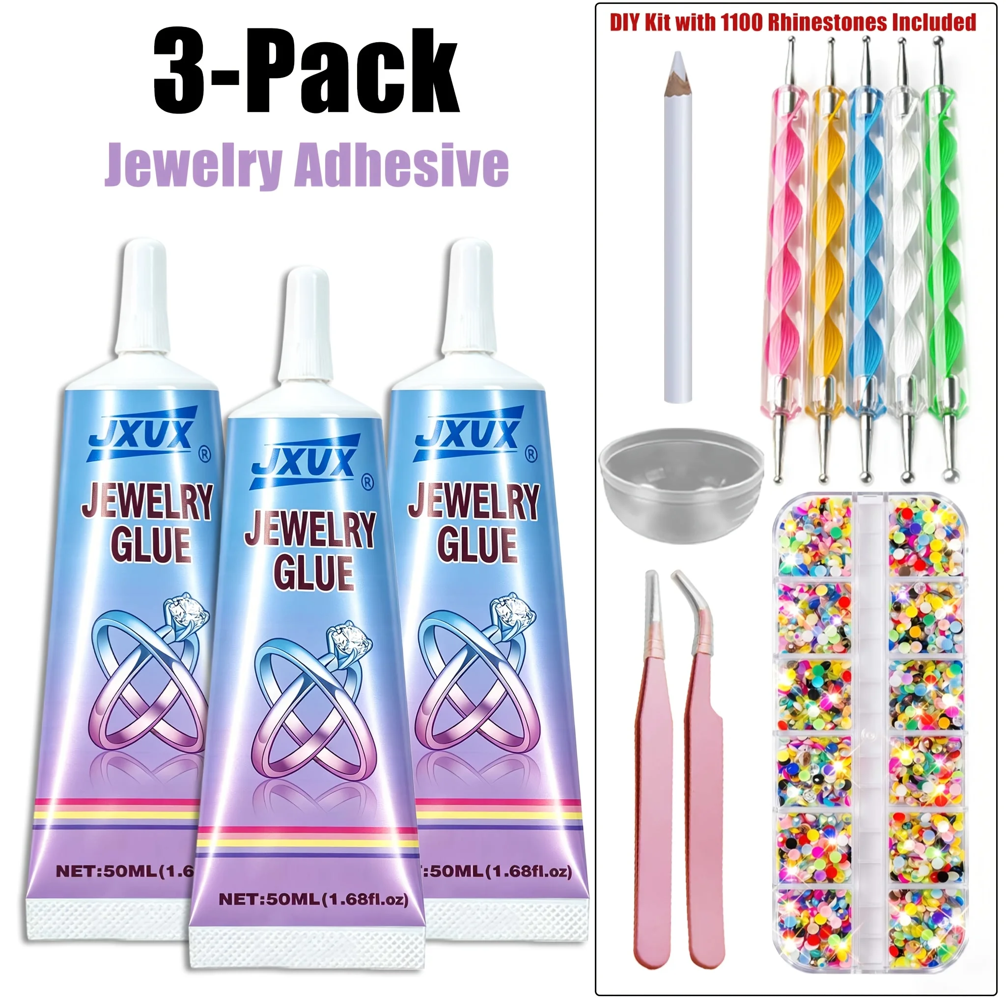Cola artesanal B7000 para fabricação de joias - 50 ml/1,68 oz (3 unidades) - Cola super adesiva multiuso B-7000, cola líquida de fusão para strass, artesanato e fabricação de joias
