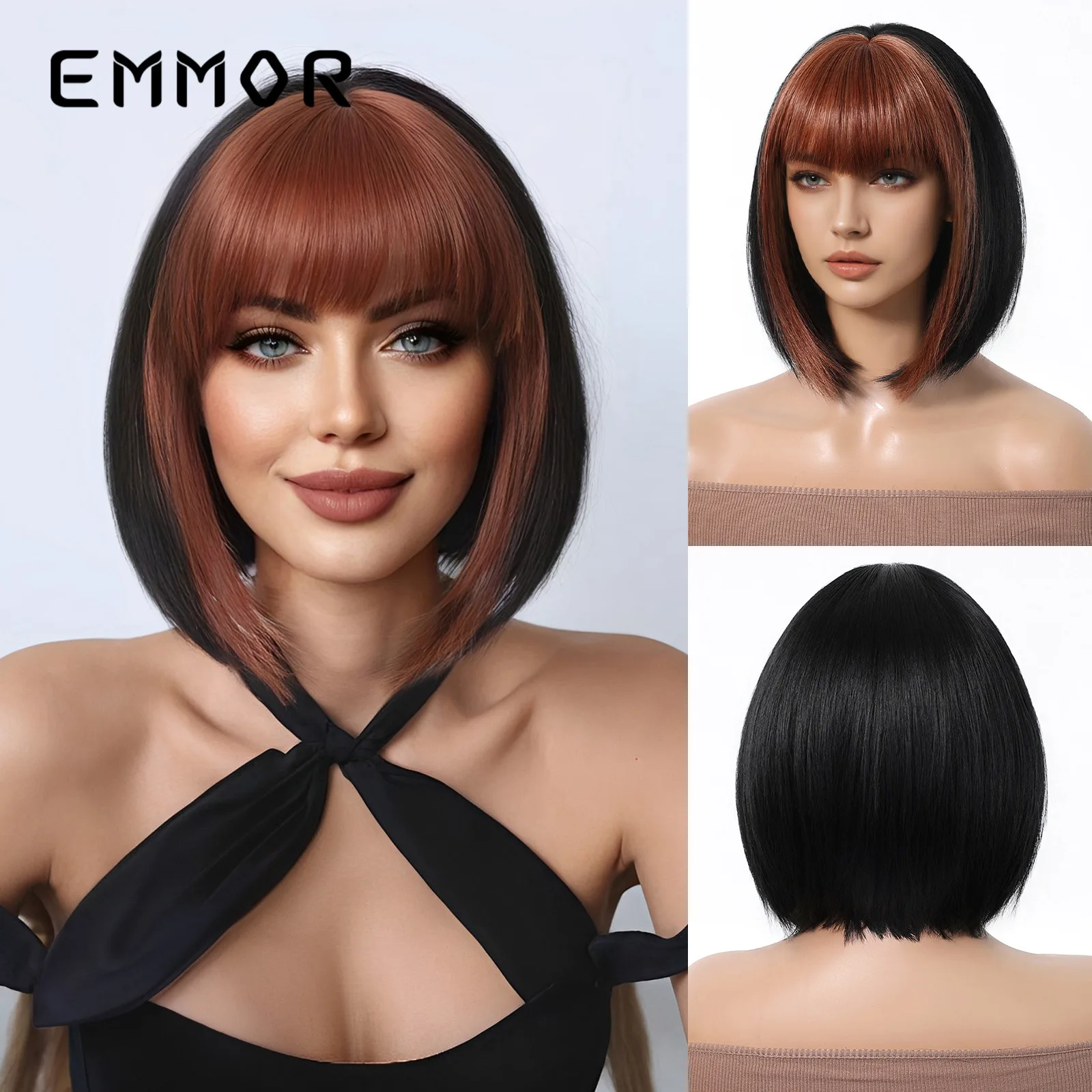 Straight Bangs Short Bob Clavicle Full Head Wig, Stylish Personalized Wig for Influencer Cosplay
