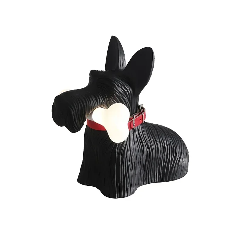 Kid's Room Decor Nordic Style Desk LED Night Light Resin Kawaii Puppy with Bone Scottie Dog Table Lamp