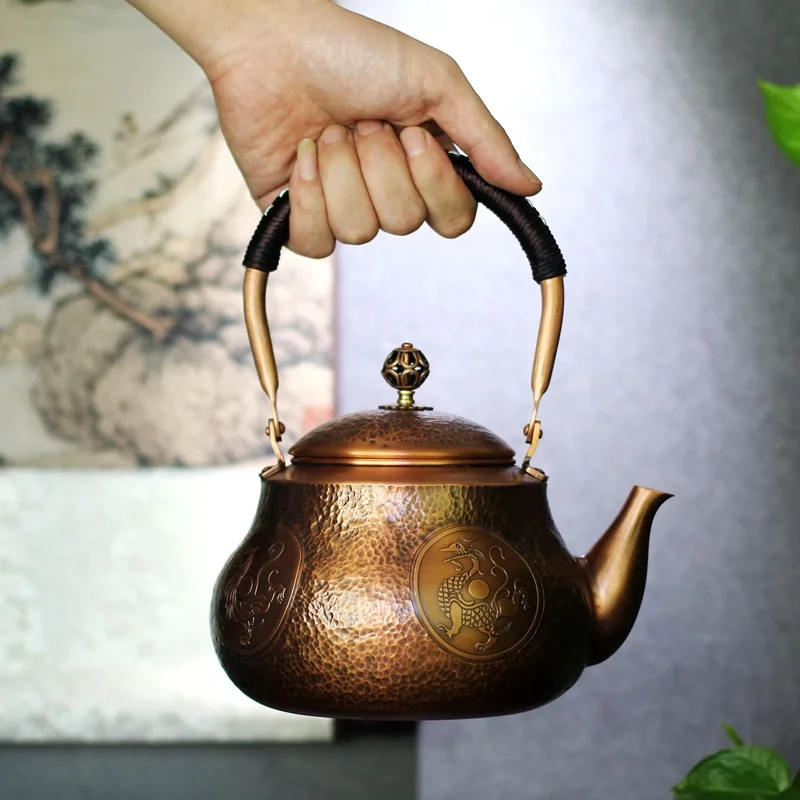 

Pear shaped pure copper teapot, Handmade hammered copper teakettle, Home gas boiling tea pot, Kung Fu Health water kettle, 1.5L