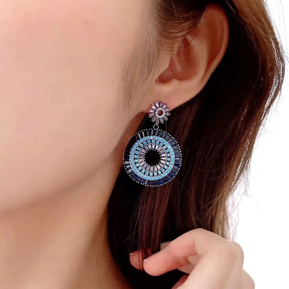

Soramoore New Romantic Round Drop Dangle Earrings Full Cubic Zirconia For Women Wedding Cute Summer Trendy Earrings High Quality