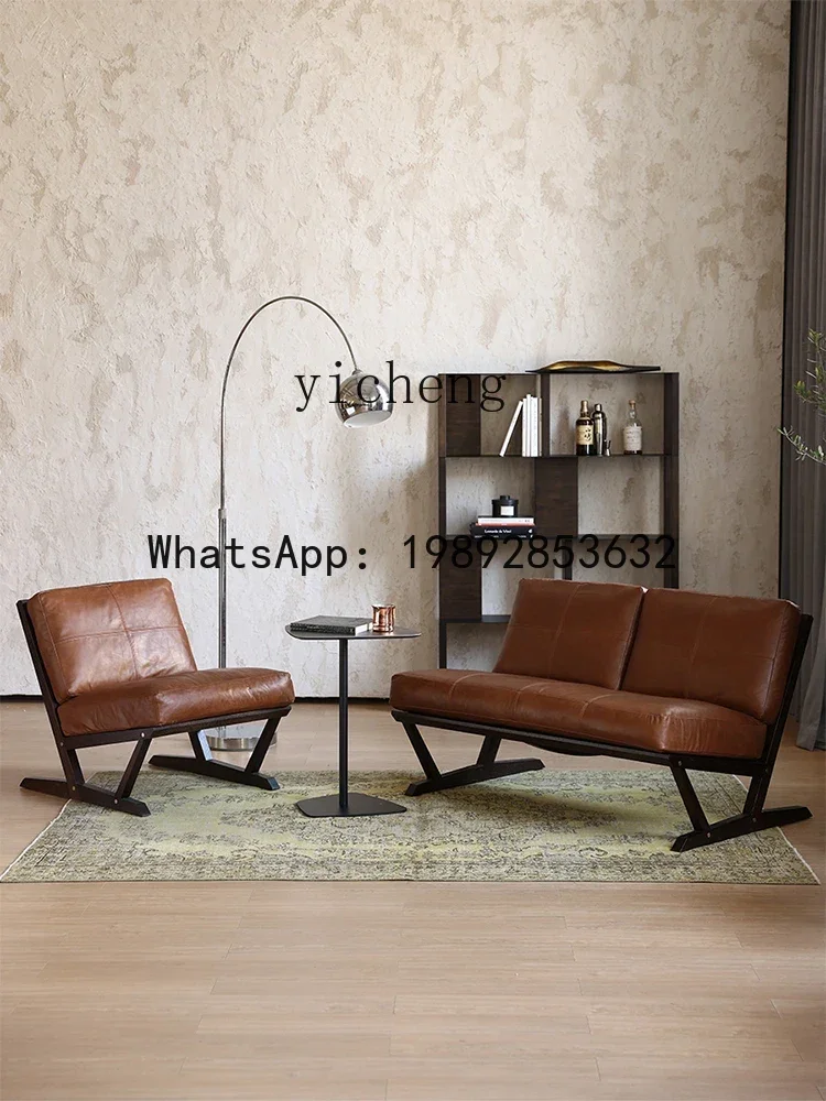 

Single-Seat Sofa Chair Nordic Oak Expression Oil Wax Leather Backrest Leisure Recliner