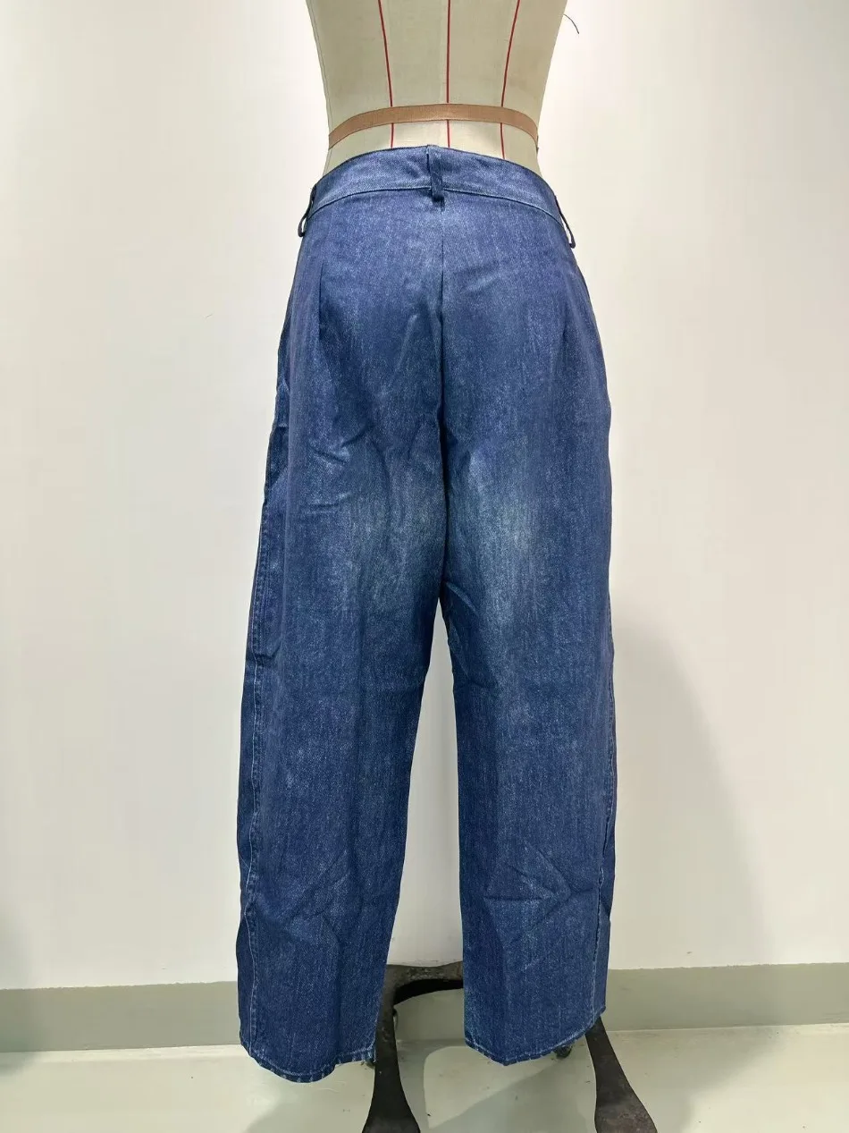 Frühling Herbst Neu im Sortiment Imitations-Jeans für Damen, bedruckt, lässig, locker, Retro-Street-Fashion, weites Bein – Detail 12