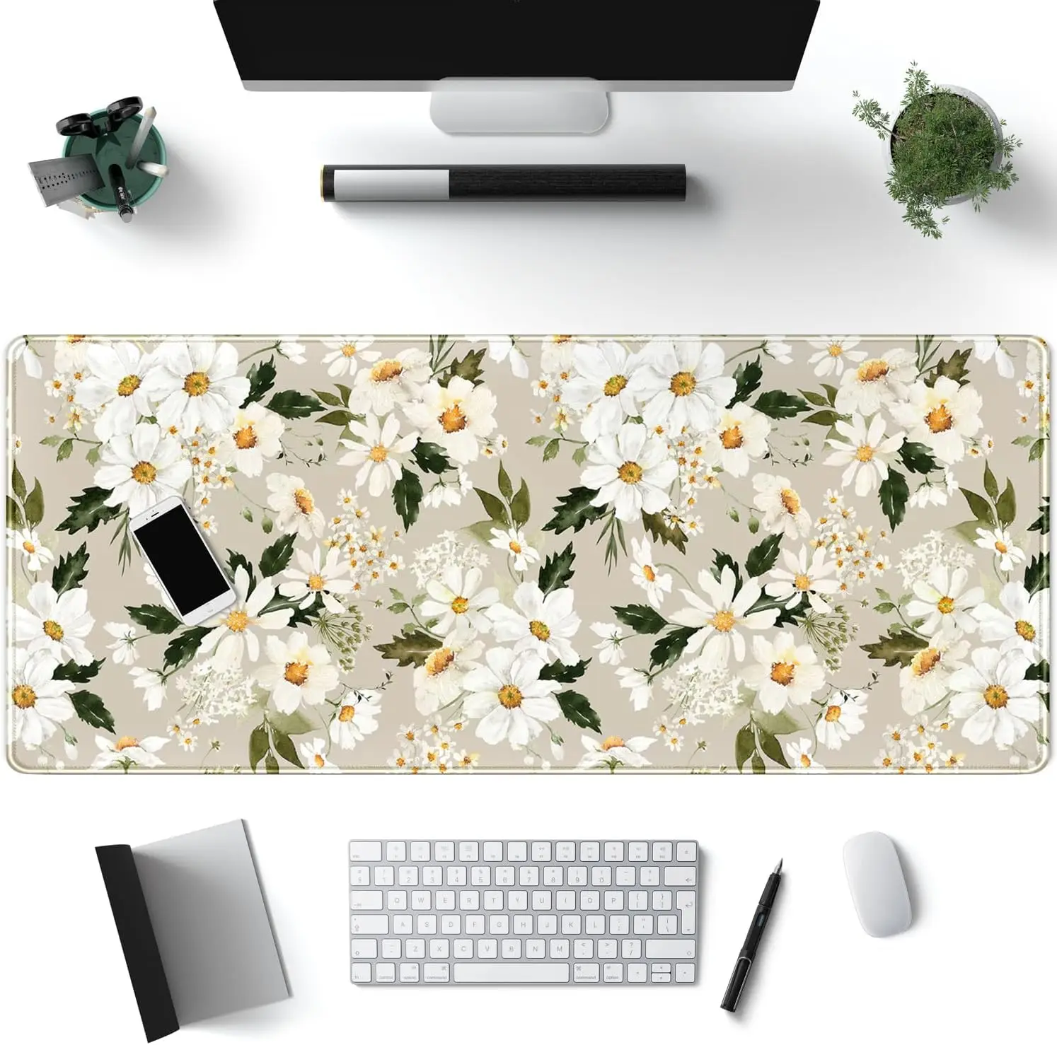 

Watercolor Flowers Desk Mat, Washable Mousepad LYC Cloth Stitched Edges Women Girls Gaming Mousepad Computer Pc Laptop Desk Mat