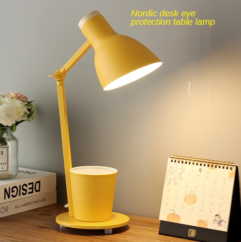 Nordic Table Lamp with Pen Holder LED Reading Student Desk Lamp Study Bedroom Bedside Living Room Dressing Table Eye Protection