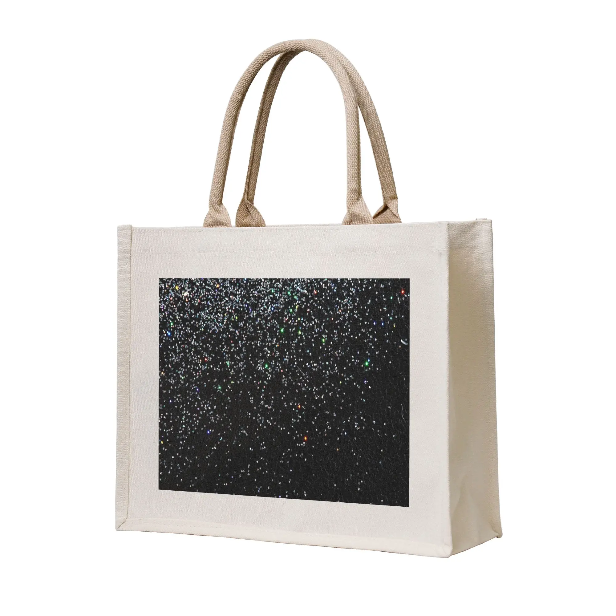 

Черные серебристые блестящие сумки-шопперы из холщовой ткани, складная сумка-тоут для женщин, дорожная сумка через плечо