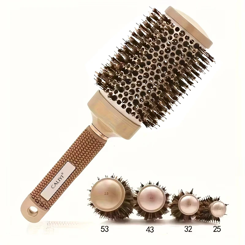 4 Sizes Curling Hair Comb Heat Conductive Aluminum Barrel Volumizing Curling Styling Brush with Air Vent Boar Bristle Hair Brush
