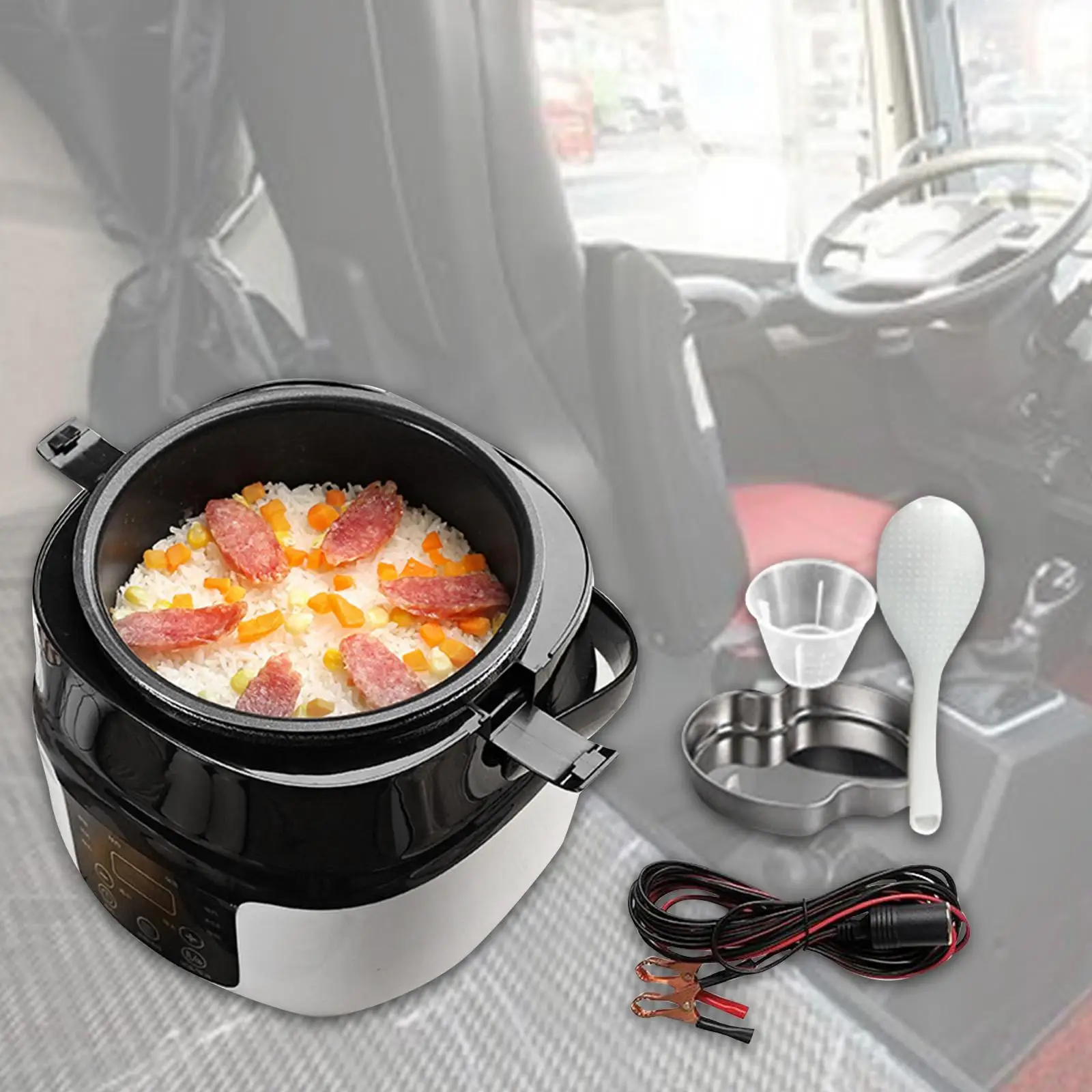 

Vehicle 2L Mini Travel Rice Cooker 12V 24V for Keeping Warm Fast Heating Lightweight Leakproof Multipurpose 20x20cm Food Steamer