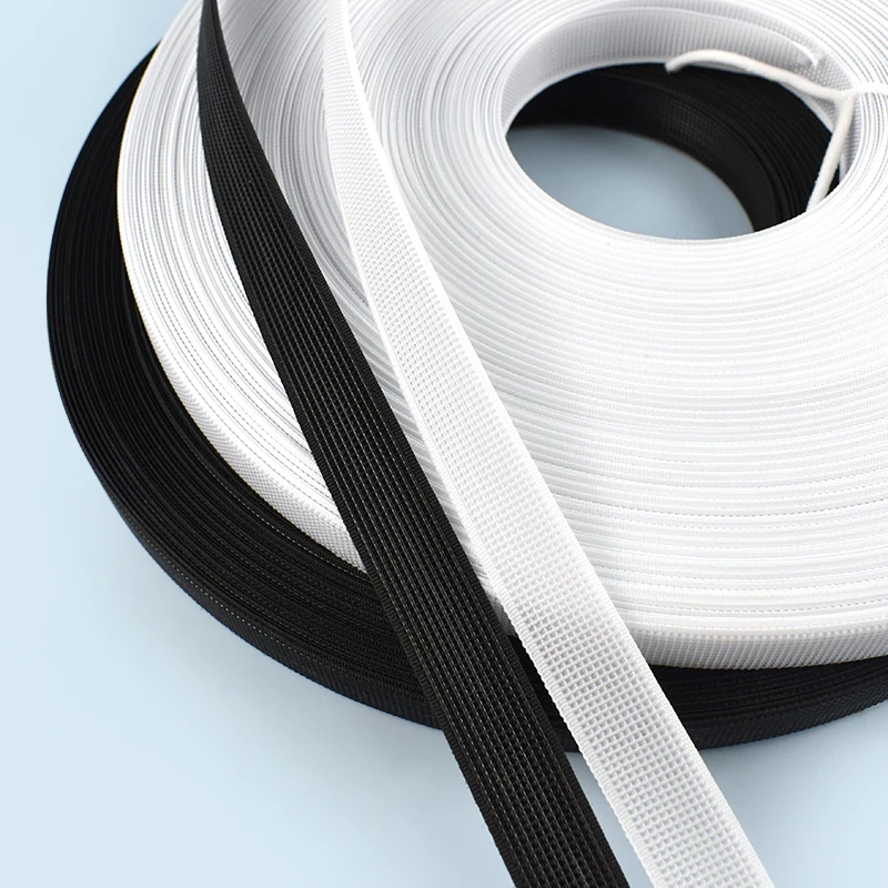 

50Y Meetee 6-15mm Black White Plastic Ribbons in Rolls Corset Wedding Dress Boning Tarp Webbing Strap for Crochet Bags Making