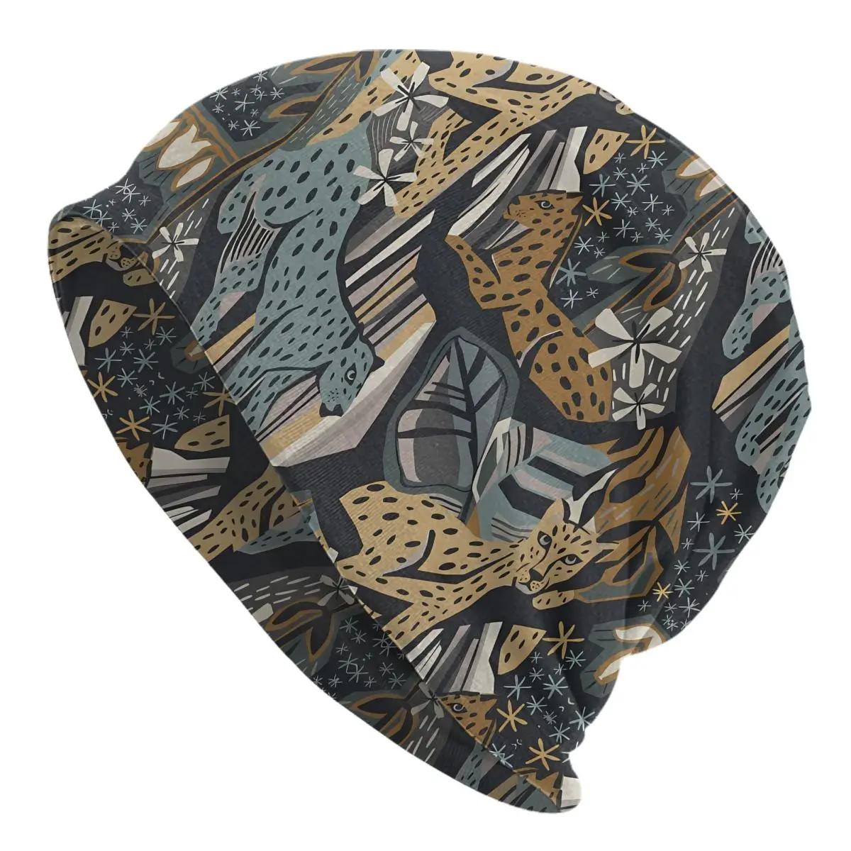 

Navy Gold Cat Thin Skullies Beanies Autumn Spring Caps For Men Ski Caps Bonnet Hats