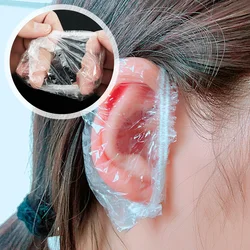 100pcs Single Use Ear Caps Transparent Ear Protectors With Elastic Bands Portable Waterproof Ear Covers For Hair Dye Shower