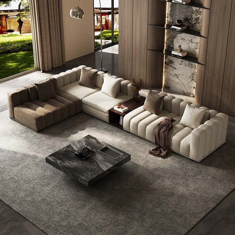 #Italian Minimalist U Shape Sponge Fabric Sofa Anti-Cat Scratch Disassembly Corner Set for Living Room Large Apartment Villa