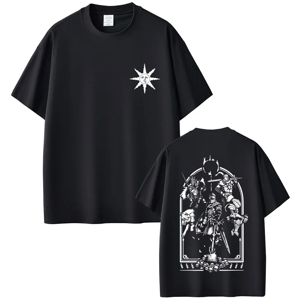 Game Dark Souls Praise The Sun Graphic T-shirt Men Women Vintage Gothic Rock T-shirts Men's Casual Cotton Short Sleeve T Shirts