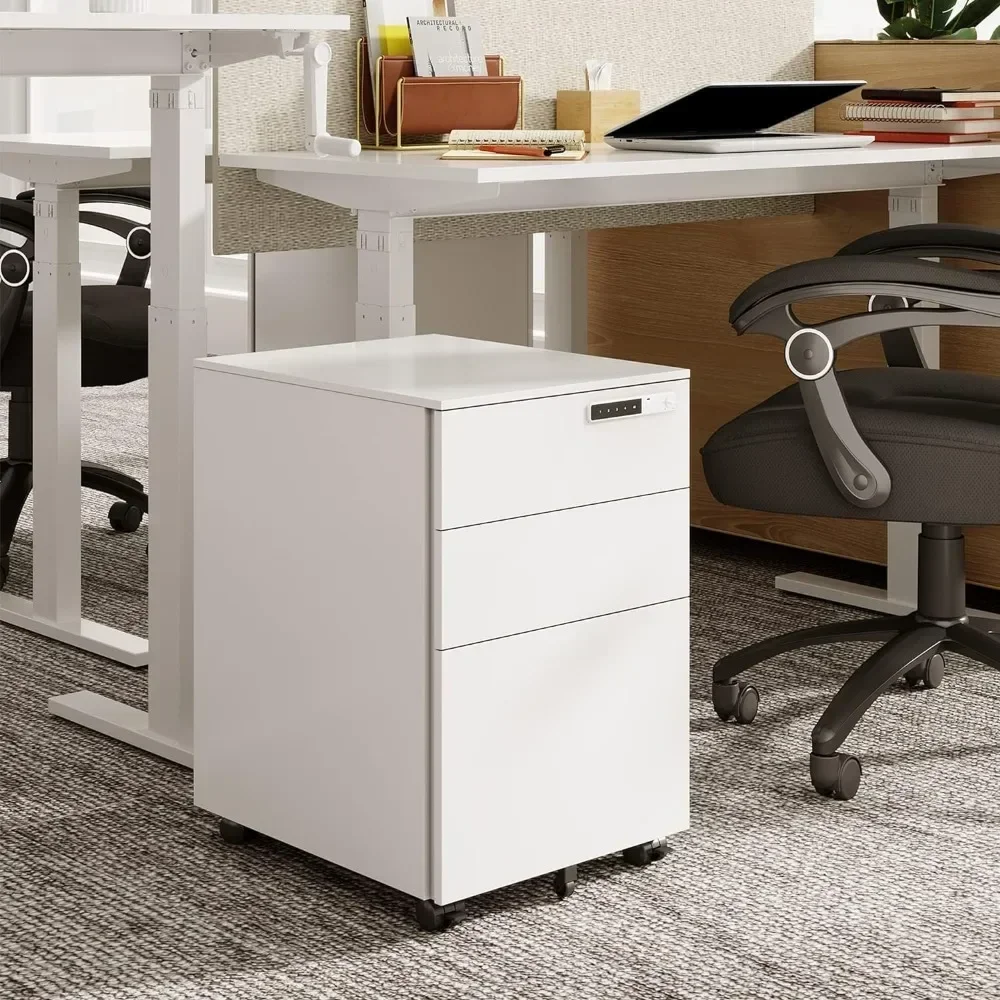 

3-Drawer Mobile File Cabinet With Smart Lock Storage Cabinet Furniture White Pre-Assembled Steel Pedestal Under Desk Pc Office