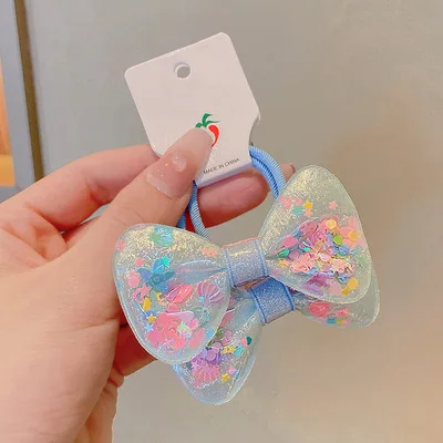 2PCS New Cute Quicksand Bow Girls Kids Elastic Hair Bands Children Hair Ties Princess Hair Accessories Baby Headwear