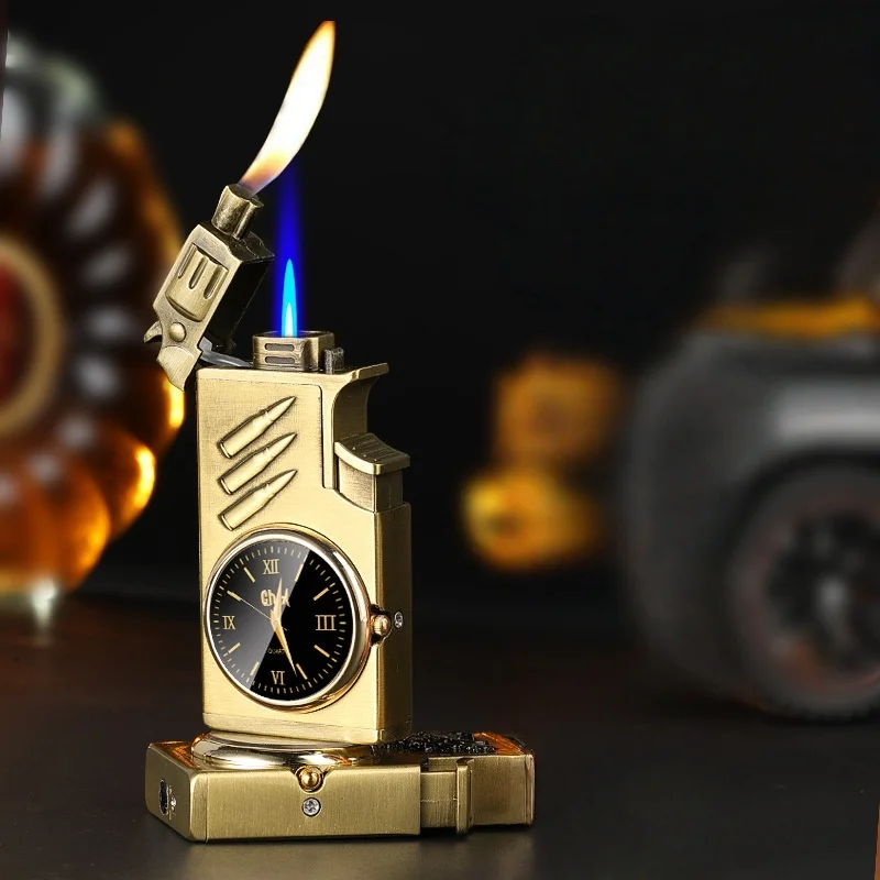 

Exquisite Relief Body Dual Flame Direct Fire with Dial Windproof Blue Flame Igniter Portable Lighter Men's Gift